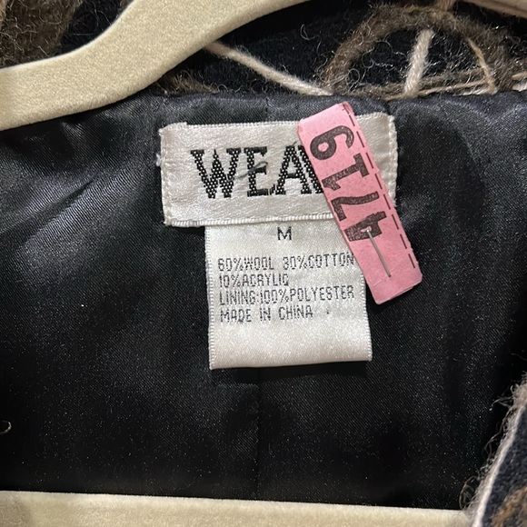 Weavz Artsy Black Collared Jacket with Brown and Ivory Ribbon Accents - Picture 2 of 5